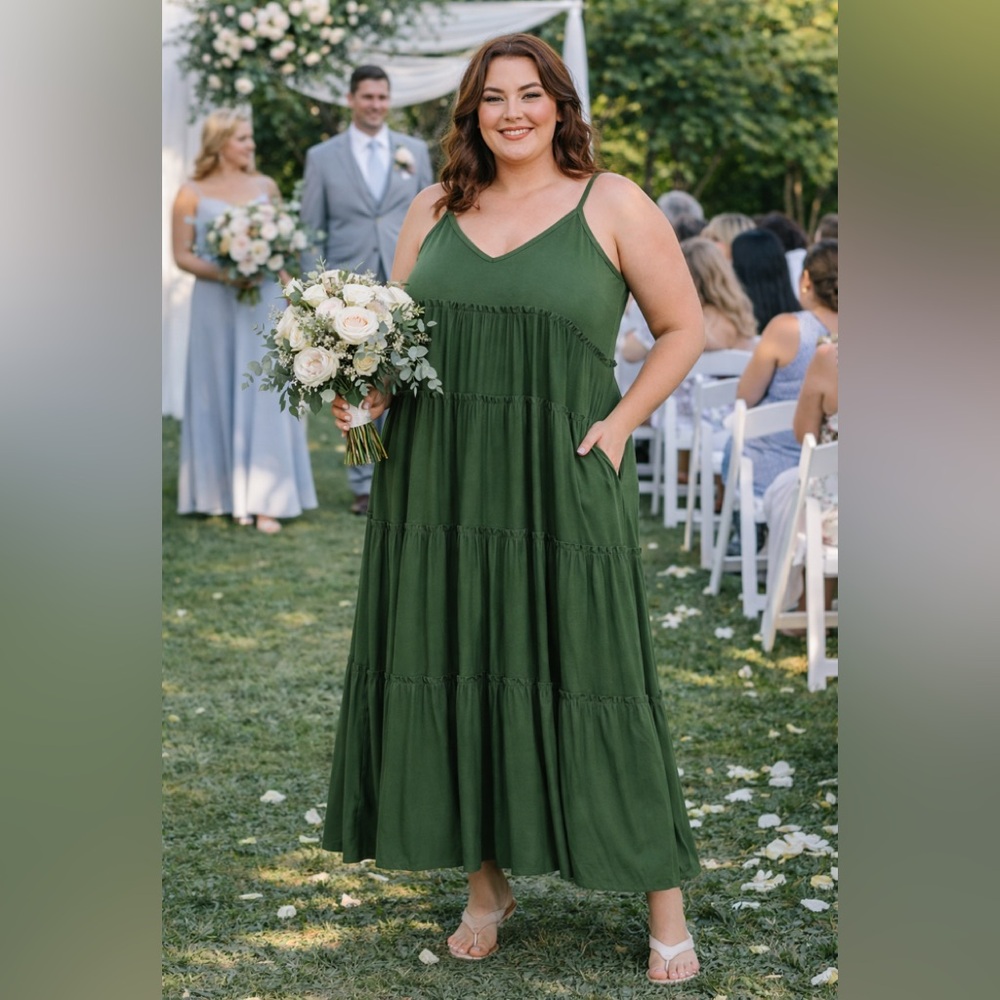 BN Plus V Neck Cami Tiered Maxi Dress W/ Side Pockets Various